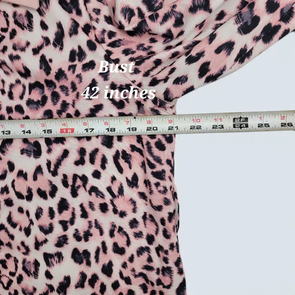 SHEIN Pink/Black Leopard Print Button Down Long Shirt XL Belted Long Sleeve - Picture 5 of 8